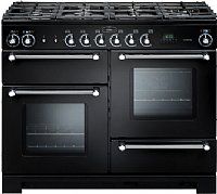 Rangemaster KCH110DFFBL/C Kitchener 110 Dual Fuel Range Cooker in Black/Chrome - 76280