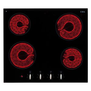 CDA HC6312FR 4 zone ceramic hob, Front control, 6 power levels